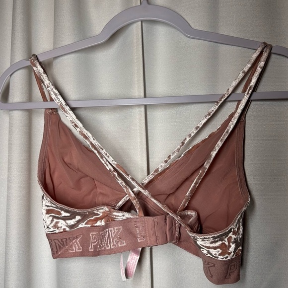 Victorias Secret PINK Rose Unlined Bra M Velour Strappy Bralette Velvet Coquette - Picture 4 of 9